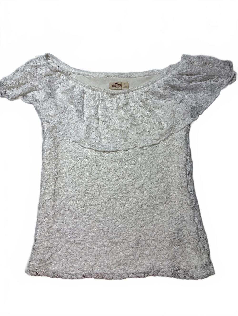 Hollister Women's White Lace Off-Shoulder Top with Inner Lining, Size L